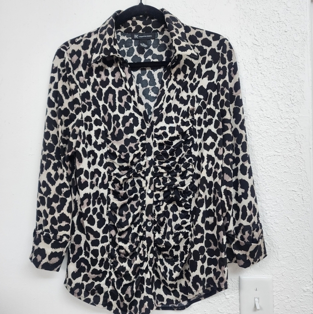 INC 3/4 Sleeve Animal Print Blouse Top  XL